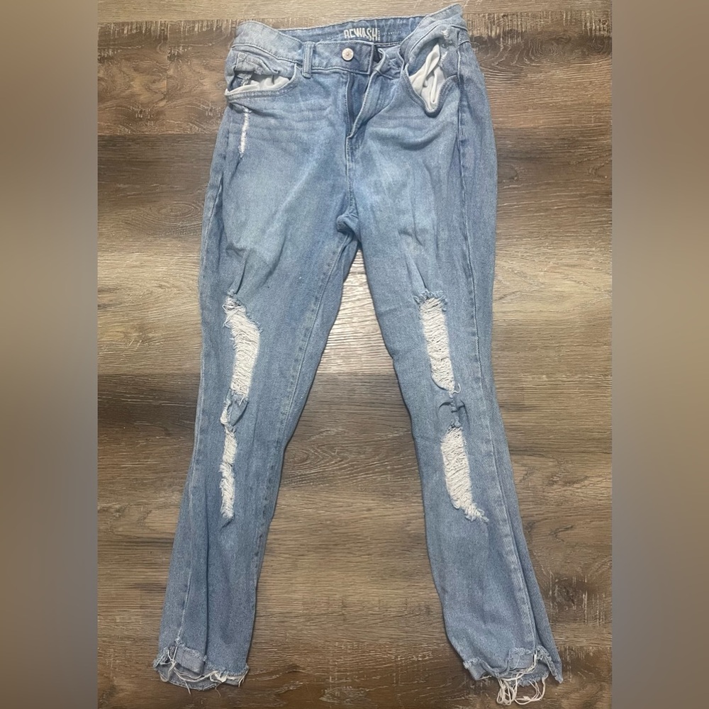 Light Wash Distressed High Waist Mom Jeans